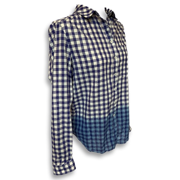 NWT Anthropologie Blue Checkered Ombré Button-down Long-sleeve Top - Picture 2 of 8
